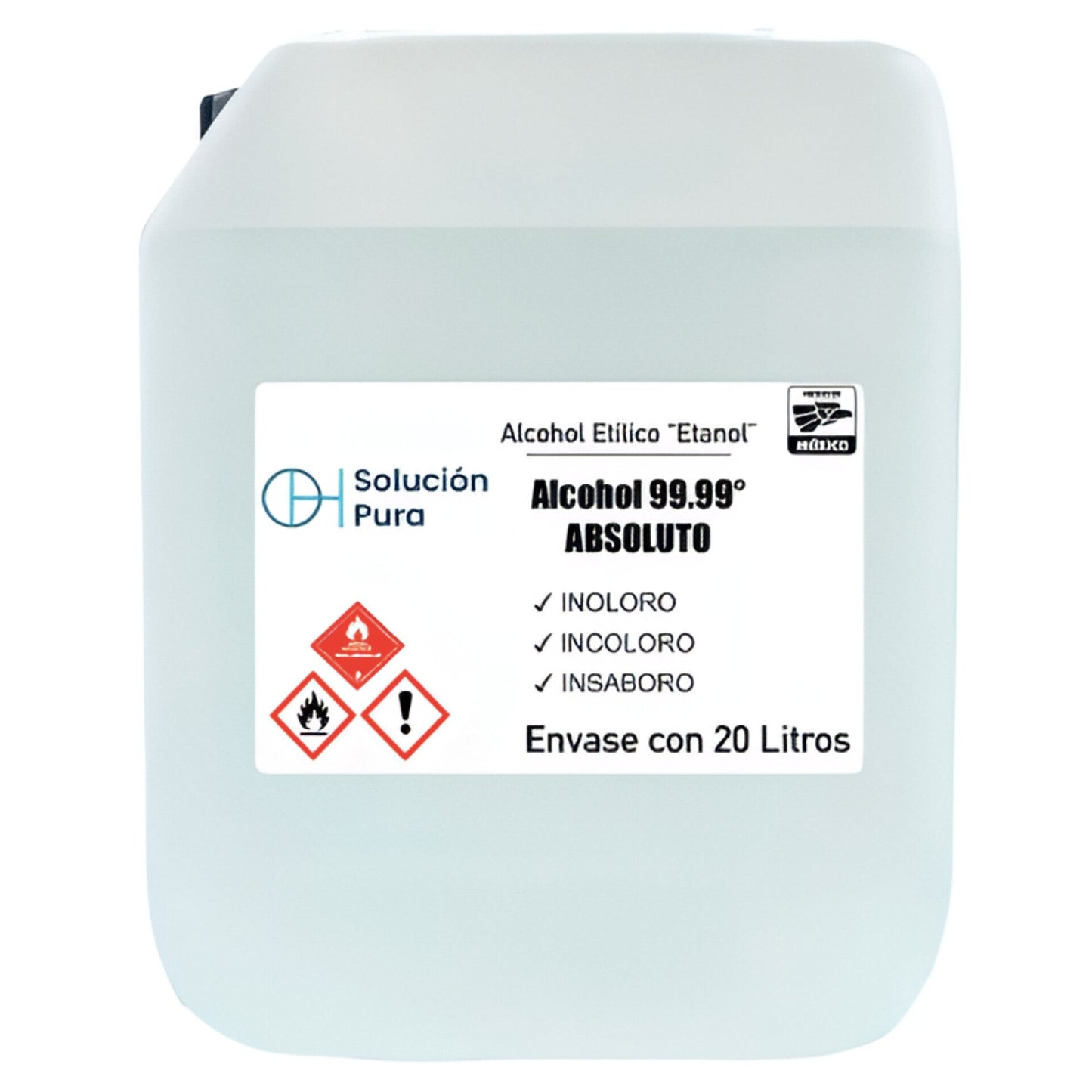 Bidón de Alcohol Absoluto para Uso Médico y Laboratorio De 20 LITROS