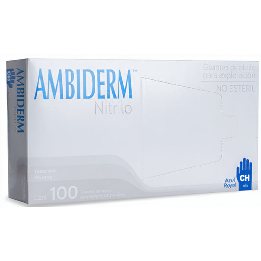 GUANTE NITRILO C/100PZAS MARCA AMBIDERM COLOR AZUL